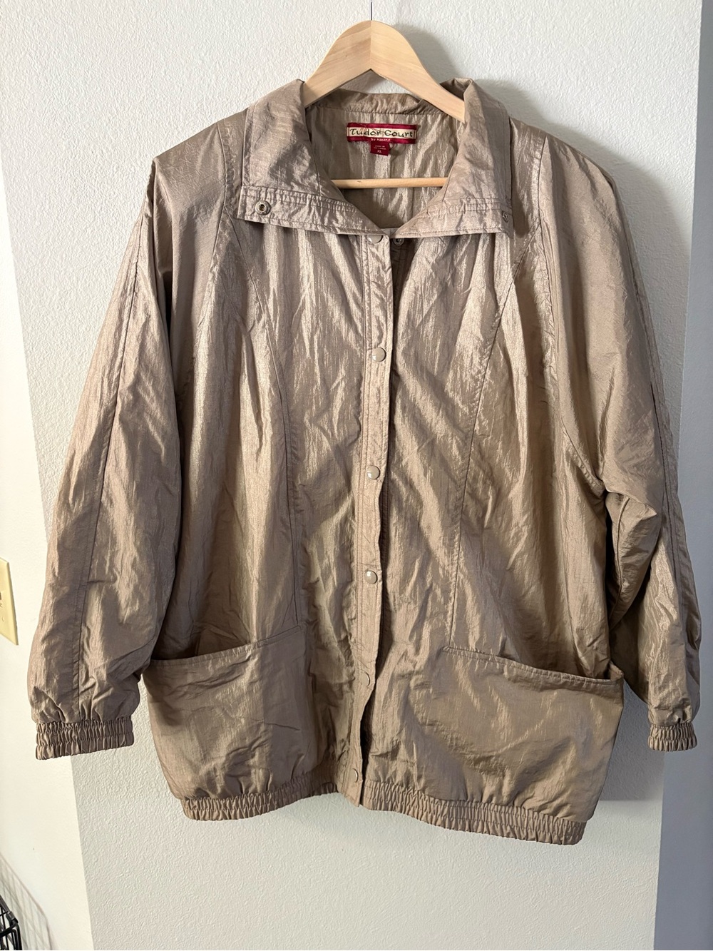 Dadcore Taupe Windbreaker Utility Jacket with Snap Front Vintage Tudor Court XL